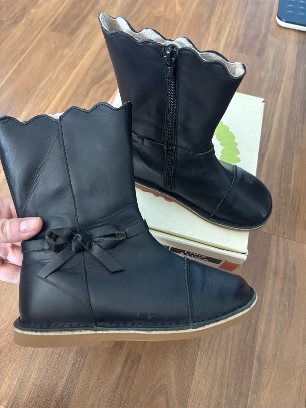 Livie & Luca Leather Black Booties in Toddler Girls Size 12 with Box Scalloped